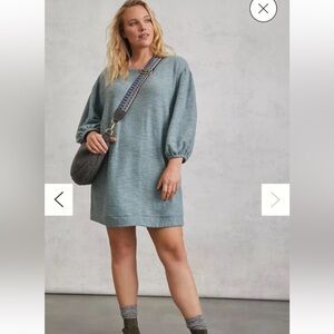 ANTHROPOLOGIE Tunic Sweater Dress Puffed Sleeve Blue Oversized Size XL Petite